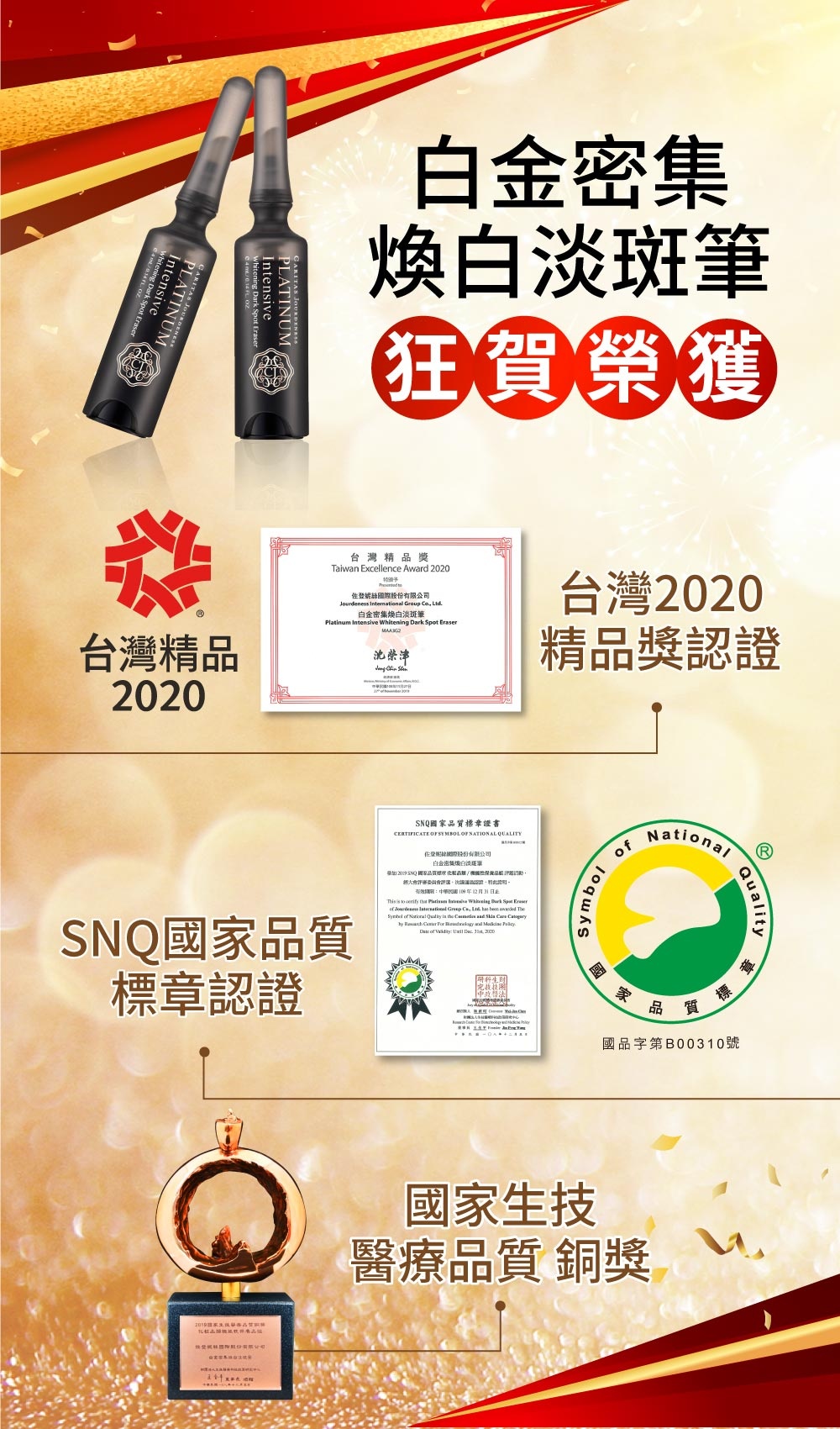 【得獎(jiǎng)訊息】狂賀！白金密集煥白淡斑筆 榮獲多種獎(jiǎng)項(xiàng)